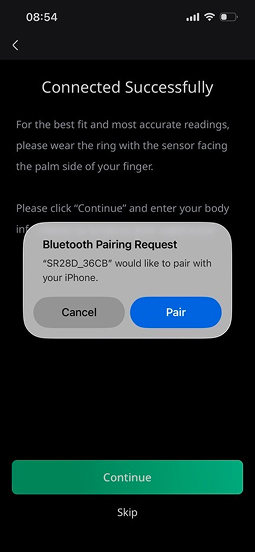 Enable Bluetooth on smartphone for ring pairing