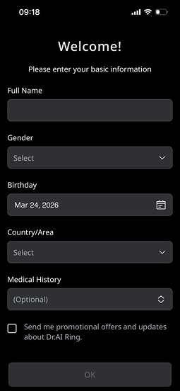 Complete basic profile information in the Dr.AI Ring app